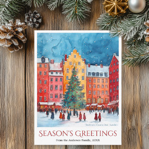 Wasserfarbe Stockholm Gamla Stan Weihnachtsreise Feiertagspostkarte