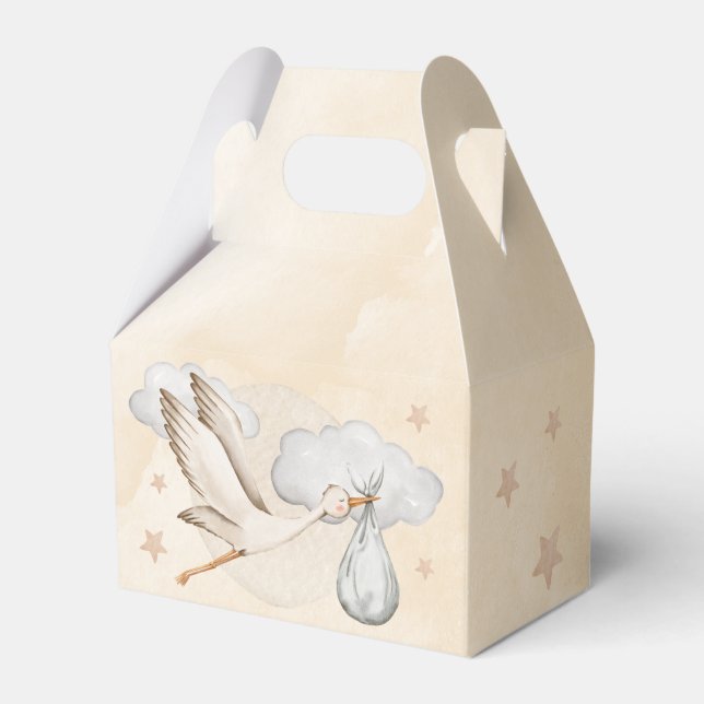 Wasserfarbe Stork Baby Dusche Geschenkschachtel (Vorderseite)