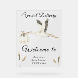 Wasserfarbe Stork Babydusche Willkommen Acrylschild