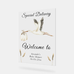 Wasserfarbe Stork Babydusche Willkommen Acrylschild