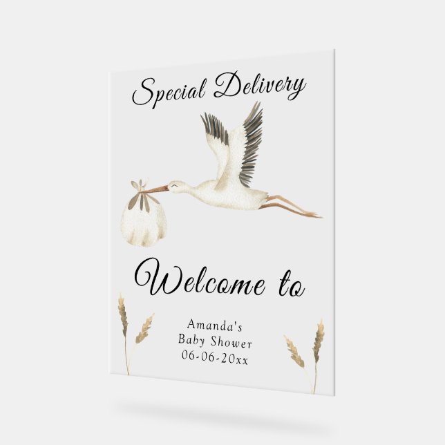 Wasserfarbe Stork Babydusche Willkommen Acrylschild (Winkel)