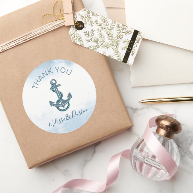 Wasserfarbe Strand Anker Nautische Gastgeschenk Ho Runder Aufkleber (Schenken)