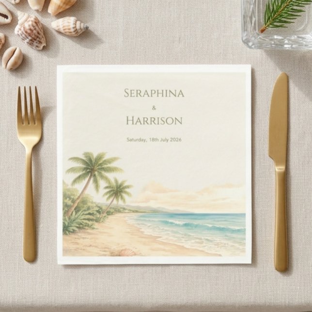 Wasserfarbe Strand Ziel Hochzeit Küste Serviette (Von Creator hochgeladen)