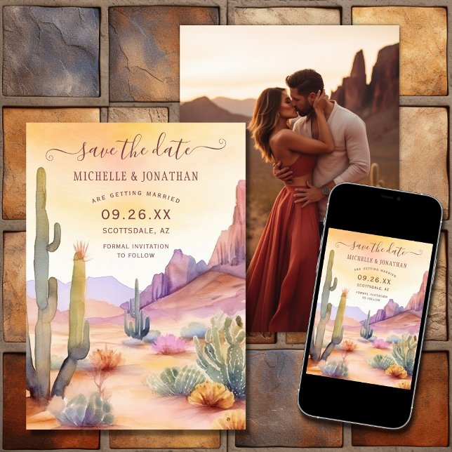 Wasserfarbe Südwestwüste Foto Hochzeit Save The Date (Printed and Digital - Watercolor Southwestern Desert Photo Wedding Save The Date)