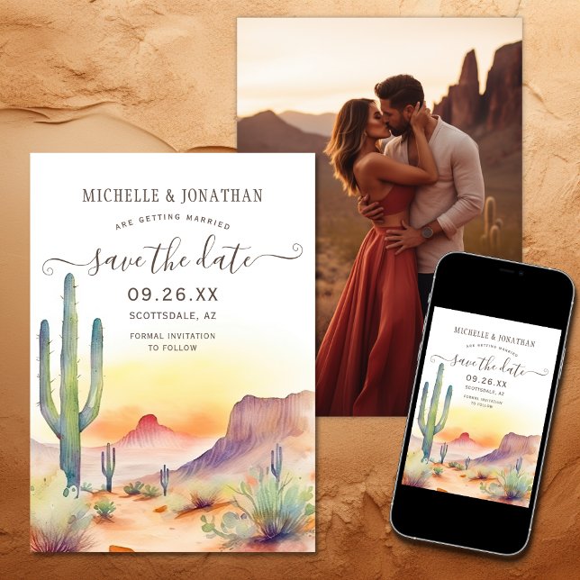 Wasserfarbe Südwestwüste Foto Hochzeit Save The Date (Printed and Digital - Watercolor Southwestern Desert Photo Wedding Save The Date)