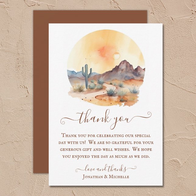 Wasserfarbe Südwestwüste und Kakteen Wedding Dankeskarte (Watercolor Southwestern Desert and Cactus Wedding Thank You Card)