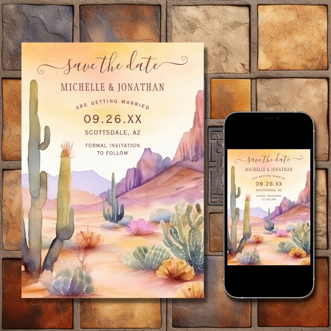 Wasserfarbe Südwestwüste und Kakteen Wedding Save The Date (Printed and Digital - Watercolor Southwestern Desert and Cactus Wedding Save The Date)