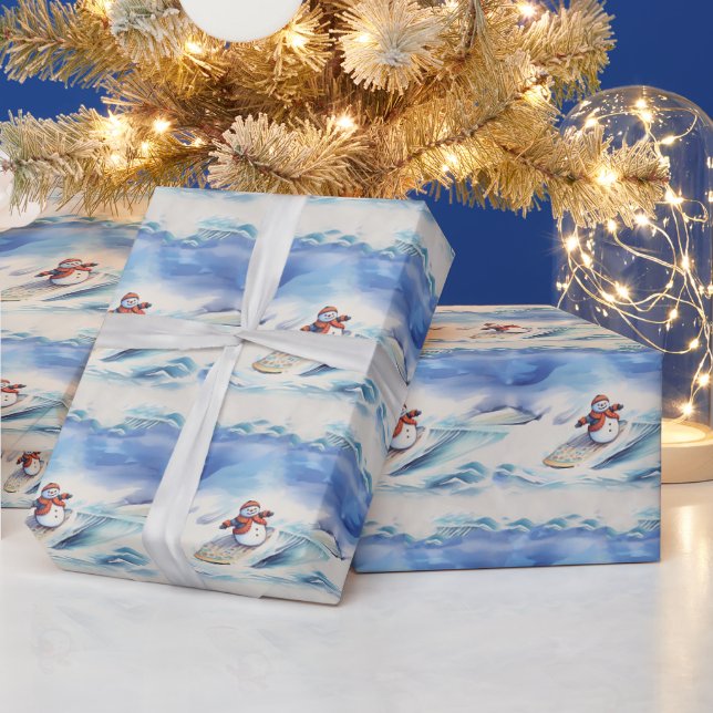 Wasserfarbe Surfing Snowman Geschenkpapier (Feiertage)