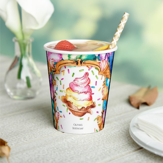 Wasserfarbe Süße Schotte Eiscreme Geburtstag Pappbecher (In Situ)