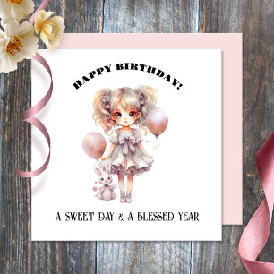 Wasserfarbe Sweet Doll Girly Happy Birthday Card Karte