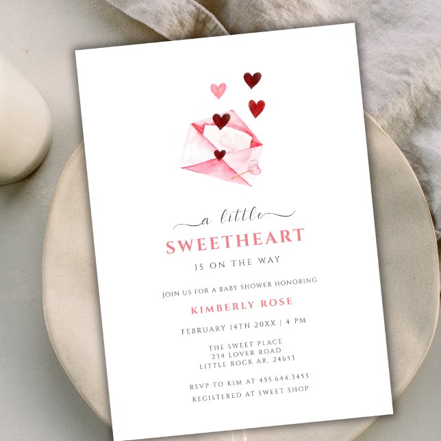 Wasserfarbe Sweetheart Valentines Babydusche Einladung (Watercolor Sweetheart Valentines Baby Shower Invitation)