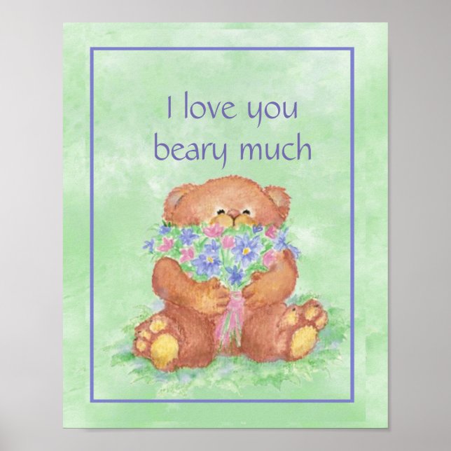 Wasserfarbe Teddy Bär Armful of Blume Liebe Beary Poster (Vorne)