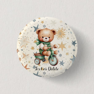 Wasserfarbe Teddy Bären Sterne Green Bike Party Button
