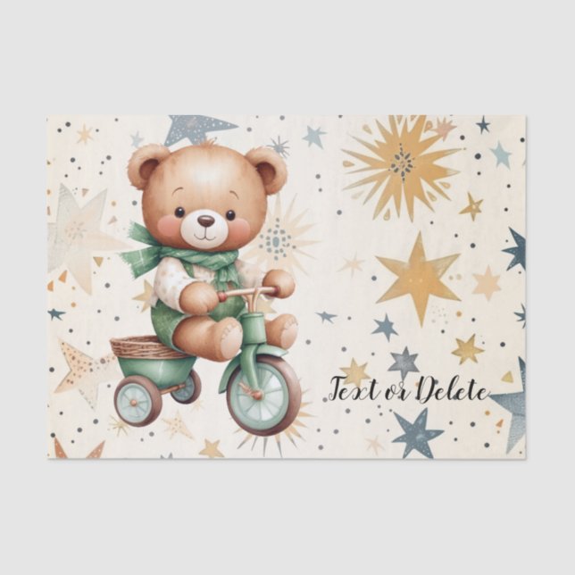 Wasserfarbe Teddy Bären Sterne Green Bike Schönes Seidenpapier (Vorderseite)