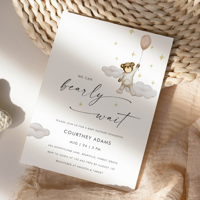 Wasserfarbe Teddy Bärenballon Neutrale Babydusche Einladung (Von Creator hochgeladen)