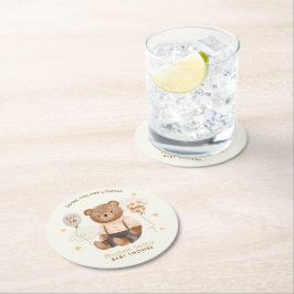 Wasserfarbe Teddy Bear Baby Dusche Runder Pappuntersetzer