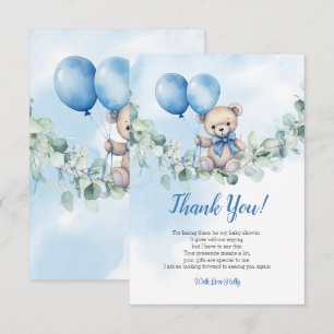 Wasserfarbe Teddy Bear Blue & Balloon Babydusche Dankeskarte