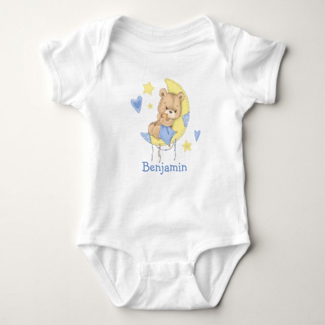 Wasserfarbe Teddy Bear Moon Baby Bodysuit Strampler (Vorderseite)