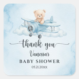 Wasserfarbe Teddy Bear Pilot Kinderdusche Vielen D Quadratischer Aufkleber