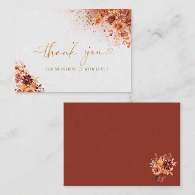 Wasserfarbe Terracotta florale Gold Vielen Dank Mitteilungskarte (Vorne/Hinten)