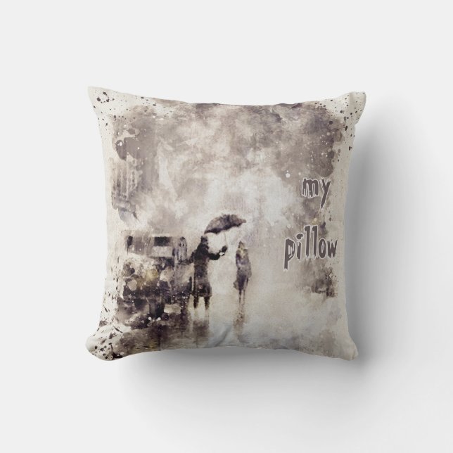 Wasserfarbe Texturierte Mit Monogramm Pilze Kissen (Vorderseite)