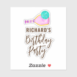 Wasserfarbe Thema Pickleball Geburtstagsparty Aufkleber