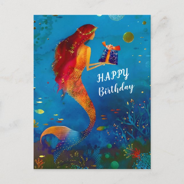 Wasserfarbe Tief blauer Glitzer Mermaid Postkarte (Vorderseite)
