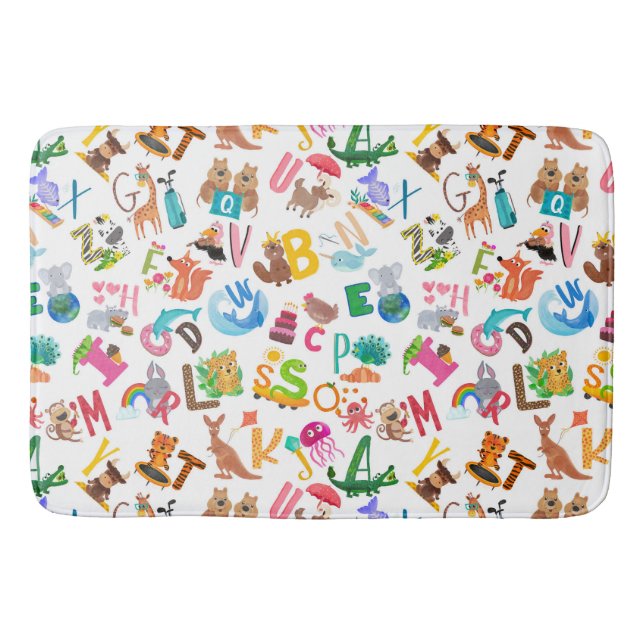 Wasserfarbe Tier Alphabet Niedliche Kinder Badematte (Vorderseite)