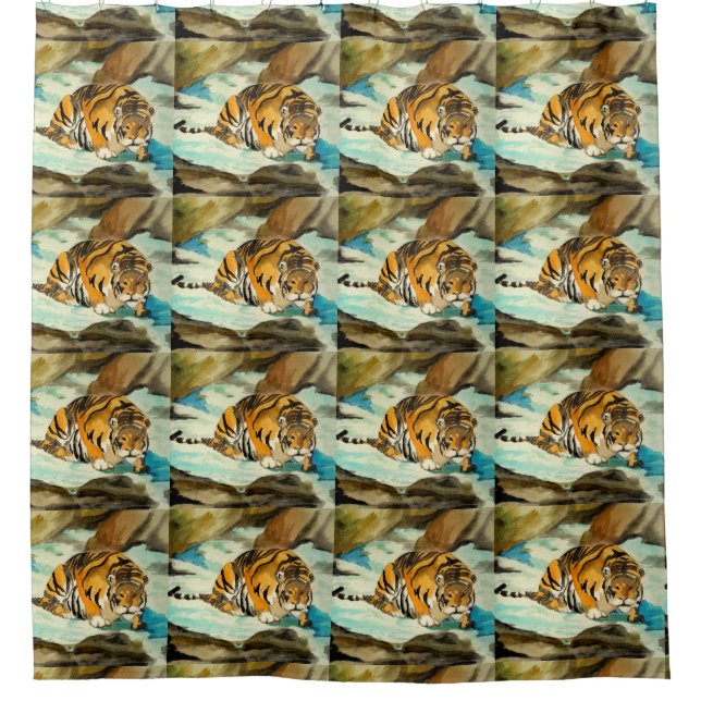 Wasserfarbe Tiger Duschvorhang (Vorderseite)
