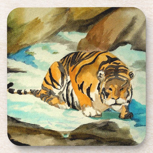 Wasserfarbe Tiger Getränkeuntersetzer (Vorderseite)