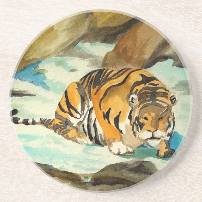 Wasserfarbe Tiger Getränkeuntersetzer (Vorne)