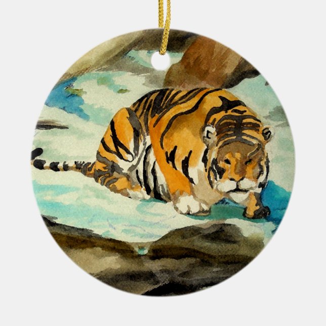 Wasserfarbe Tiger Keramik Ornament (Vorne)