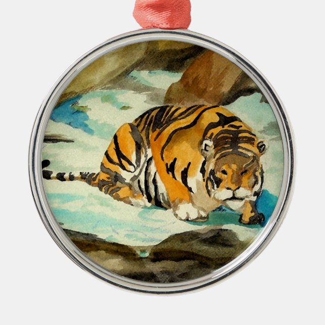 Wasserfarbe Tiger Ornament Aus Metall (Vorne)