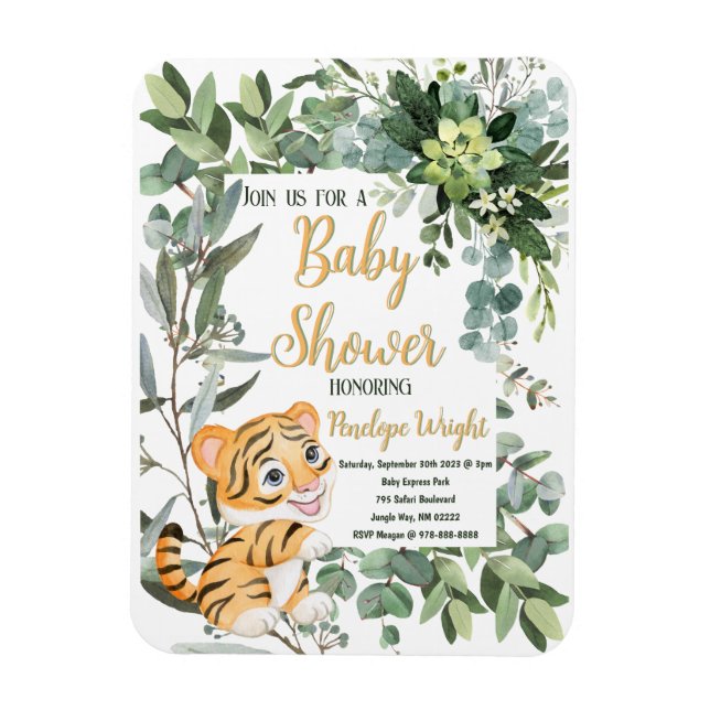 Wasserfarbe Tiger Safari Jungle Leaf Babydusche Magnet (Vertikal)