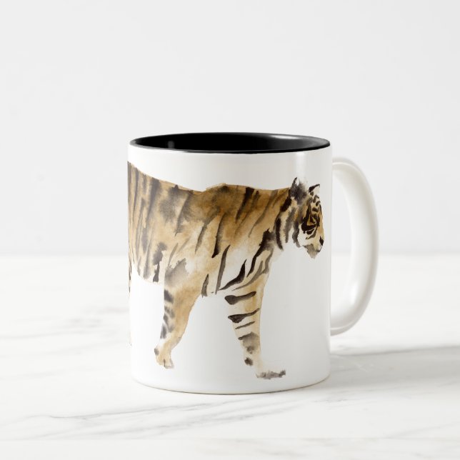 Wasserfarbe Tiger Wandern Zweifarbige Tasse (VorderseiteRechts)