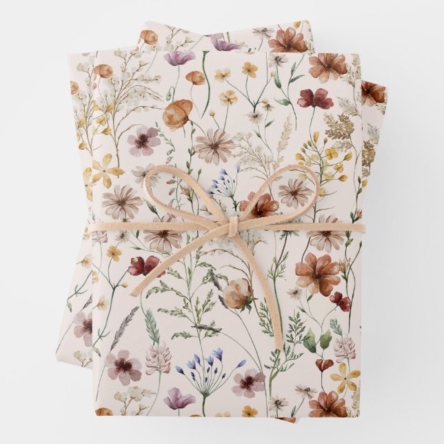 Wasserfarbe Tiny Bloom Boho Blumenmuster Geschenkpapier Set (Beispiel)