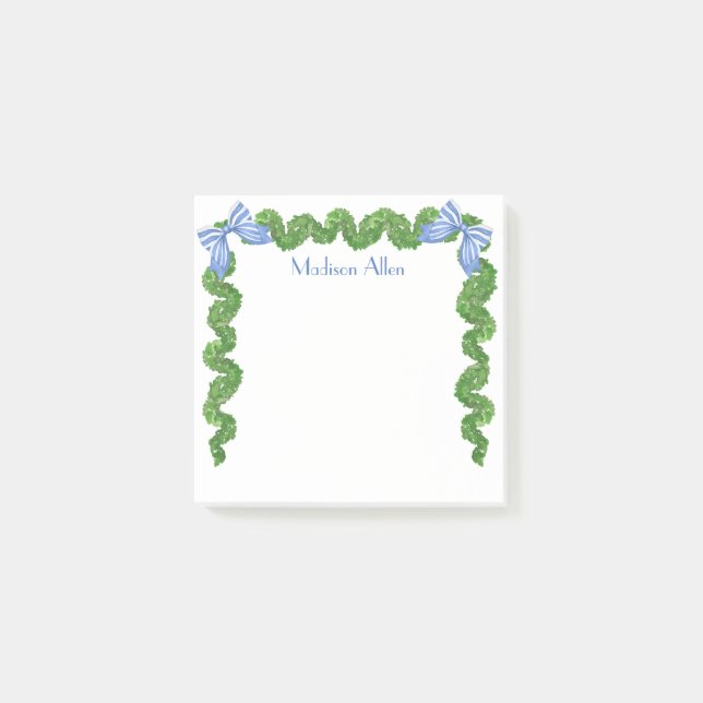 Wasserfarbe Topiary Bow Garland Post-it Klebezettel (Vorderseite)