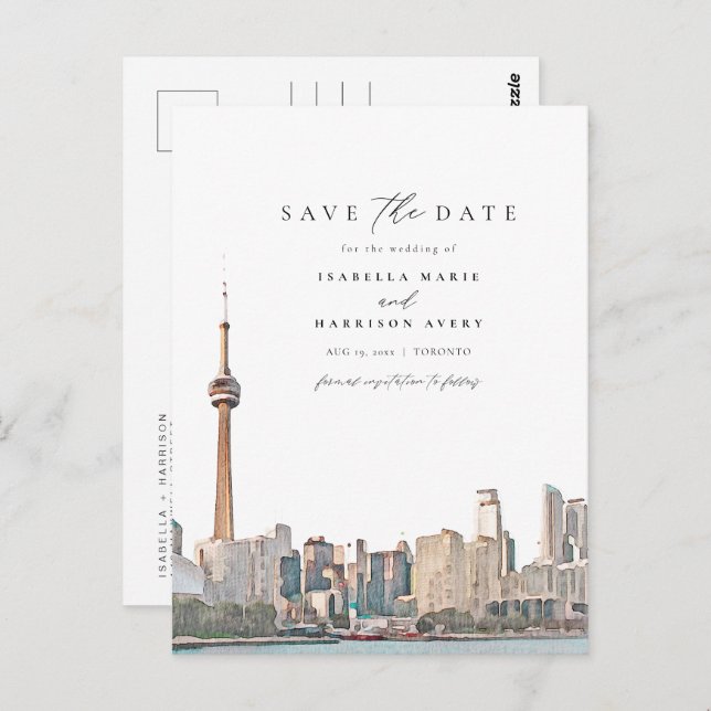 Wasserfarbe Toronto Canada Skyline Save the Date Postkarte (Vorne/Hinten)