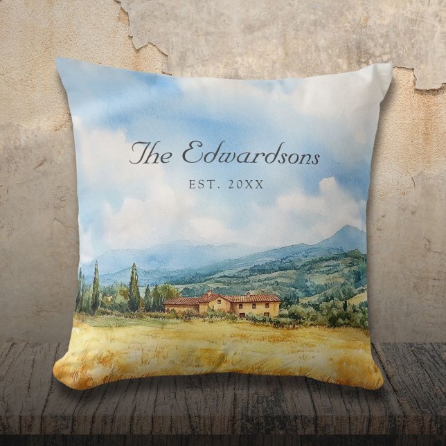 Wasserfarbe Toskana Name Mittelmeer Kissen (Watercolor Tuscan Mediterranean Family Name Throw Pillow)