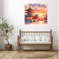 Wasserfarbe Traditioneller japanischer Tempel im S