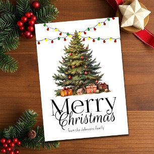 Wasserfarbe Traditioneller Weihnachtsbaum ohne Fot Feiertagskarte