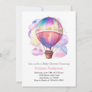 Wasserfarbe Träume Heißluftballon Girl Babydusche Einladung
