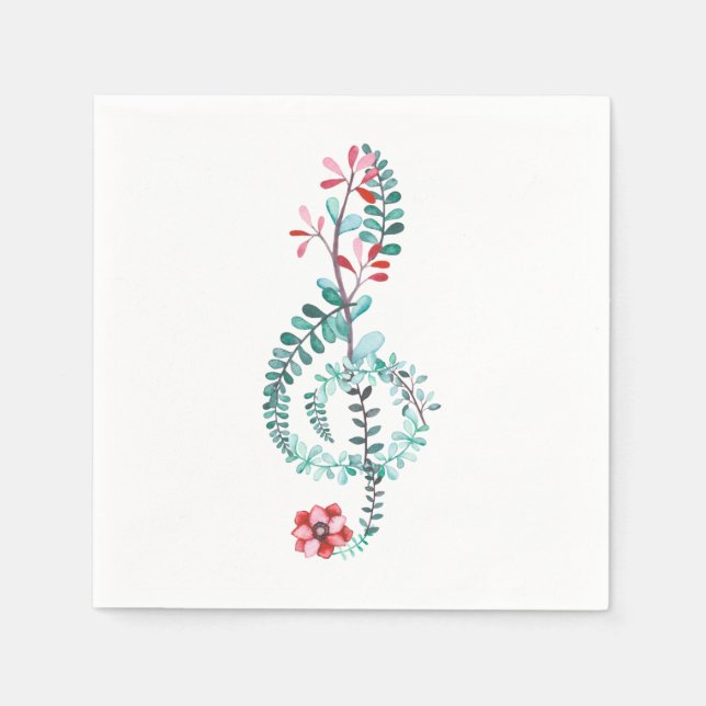 Wasserfarbe Treble Clef Party Napkins | Musikthema Serviette (Vorderseite)