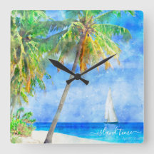 Wasserfarbe Tropical Island Beach Palm Tree