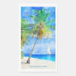 Wasserfarbe Tropical Island Beach Palm Tree Serviette
