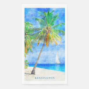 Wasserfarbe Tropical Island Beach Palm Tree Serviette