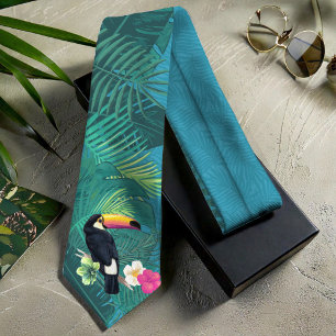 Wasserfarbe Tropisch mit Toucan Aquamarin ID577 Krawatte