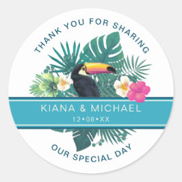 Wasserfarbe Tropisch mit Toucan Vielen Dank Aquama Runder Aufkleber