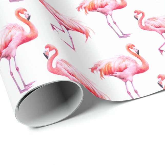Wasserfarbe Tropisch rosa Flamingo Geschenkpapier (Rolleneckpunkt)