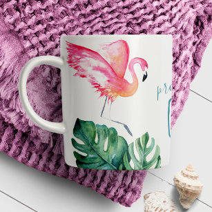 Wasserfarbe Tropisch rosa Flamingo Kaffeetasse